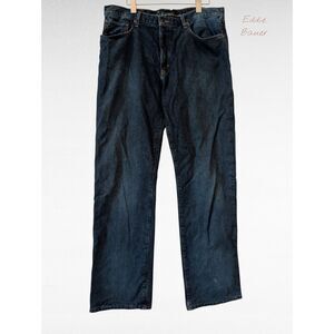 Eddie Bauer Straight Leg Relaxed Red Plaid Flannel Lined Jean Sz 38x34